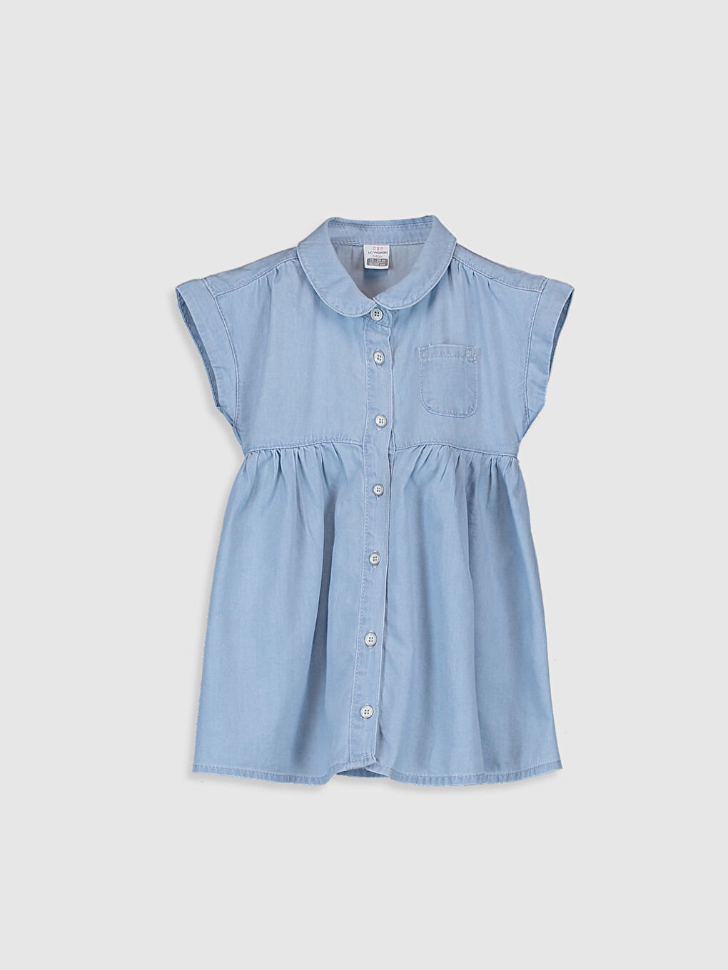 Robe en Jean Bébé Fille à Col Rond et Manches Courtes