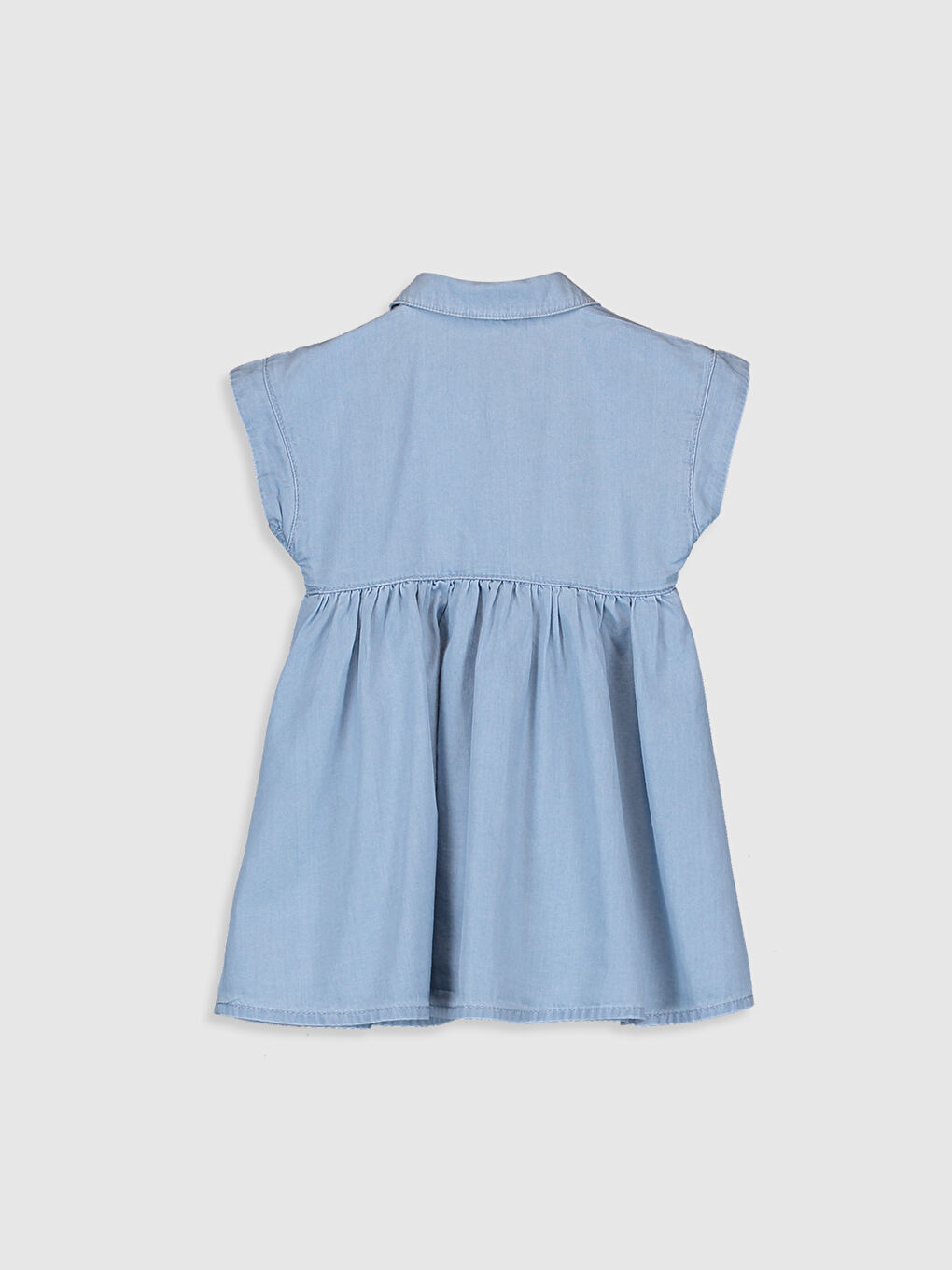 Robe en Jean Bébé Fille à Col Rond et Manches Courtes-1