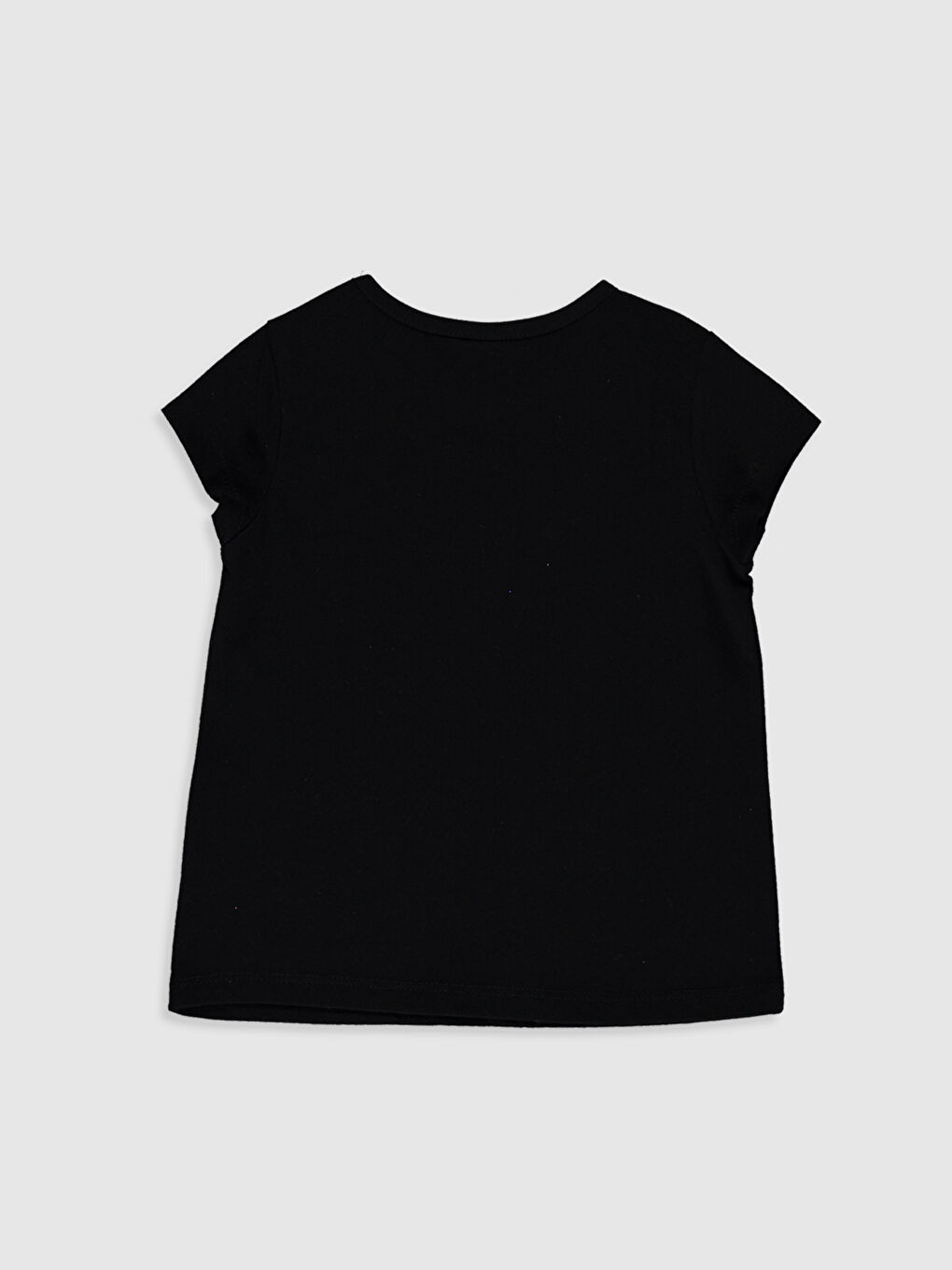Siyah Bisiklet Yaka Kısa Kol Baskılı Kız Bebek Tişört-1