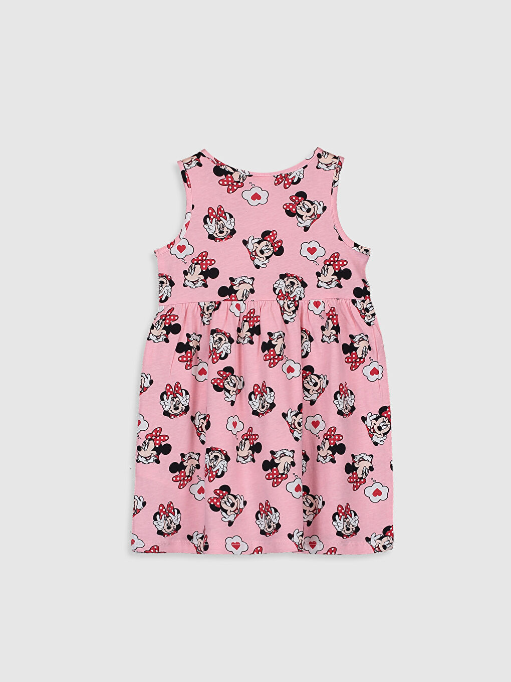 Pembe Bisiklet Yaka Minnie Mouse Baskılı Kız Bebek Elbise-1