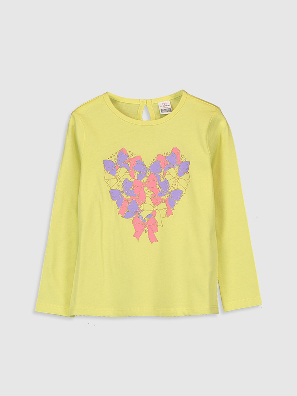 Sarı Bisiklet Yaka Uzun Kollu Kız Bebek Tişört