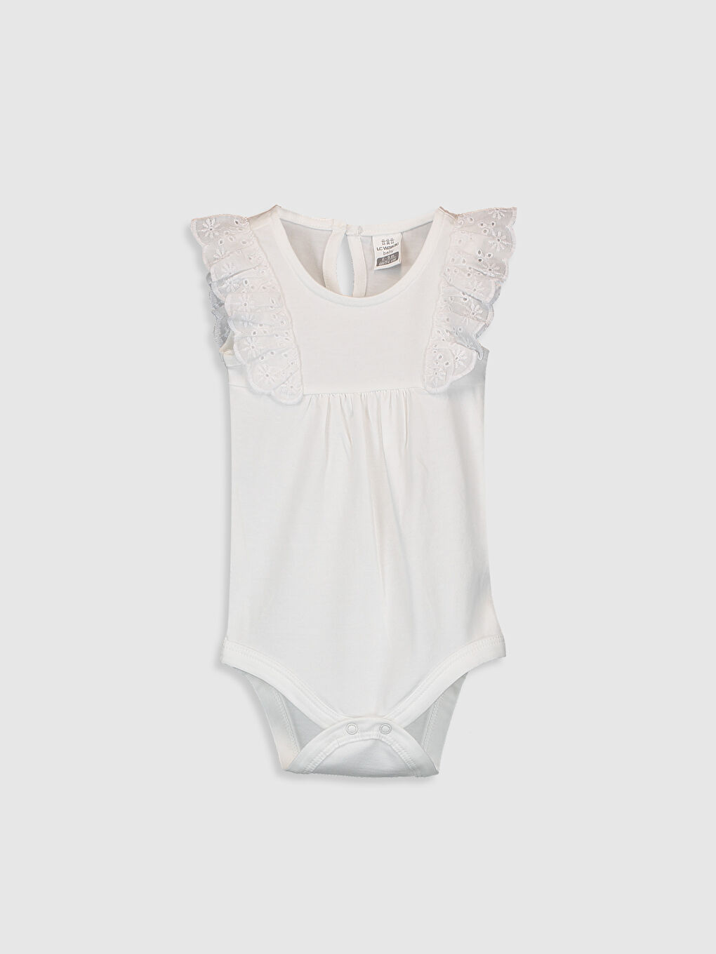 Beyaz Bisiklet Yaka Kız Bebek Çıtçıtlı Bodysuit