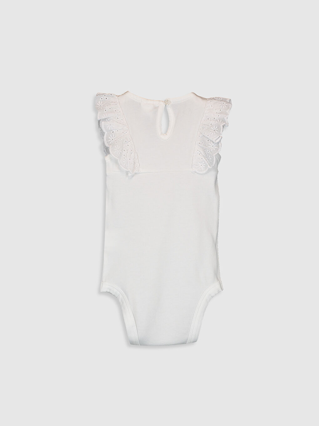 Beyaz Bisiklet Yaka Kız Bebek Çıtçıtlı Bodysuit-1