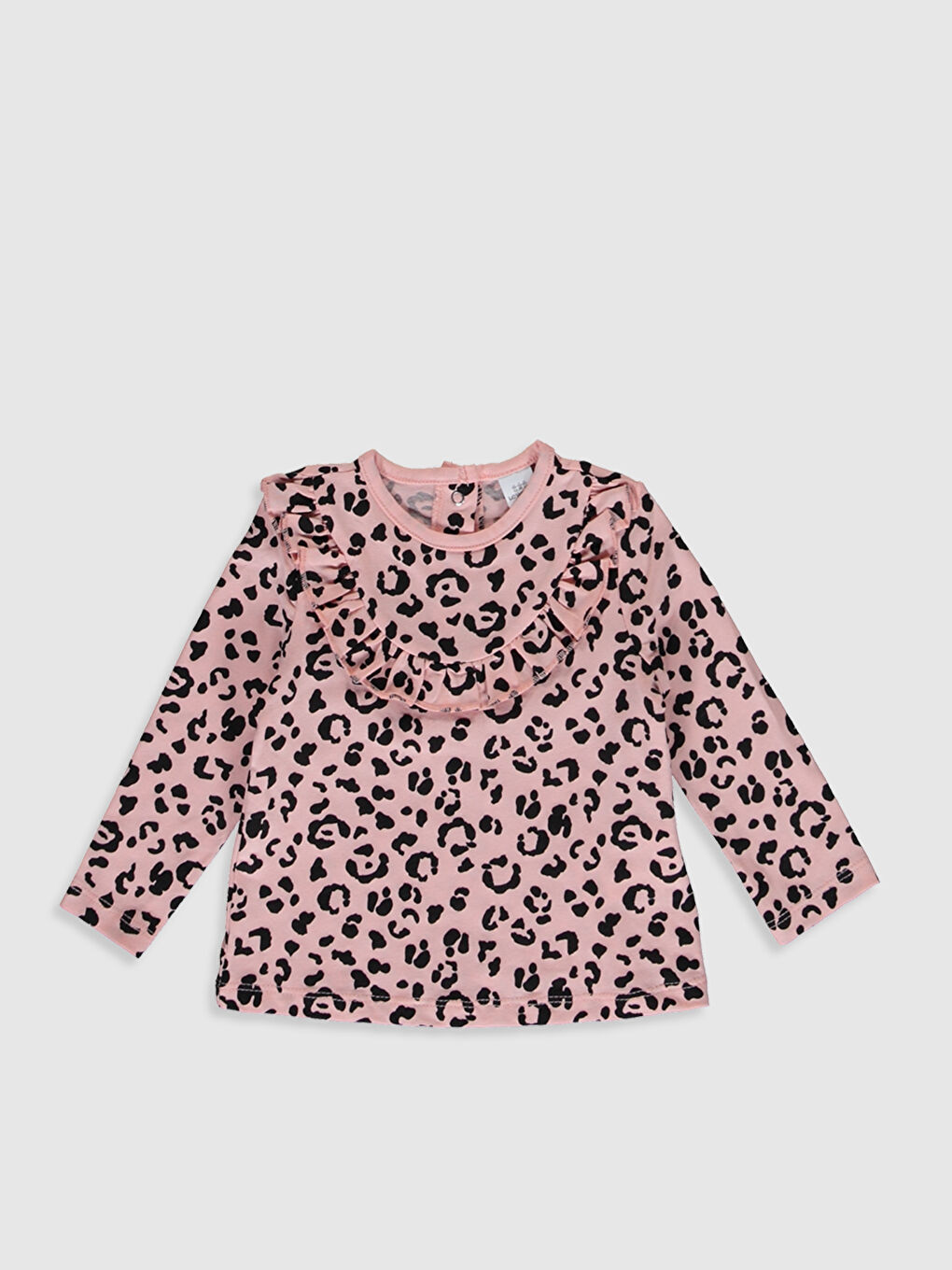 Ekru Bisiklet Yaka Uzun Kollu Kız Bebek Tişört-2