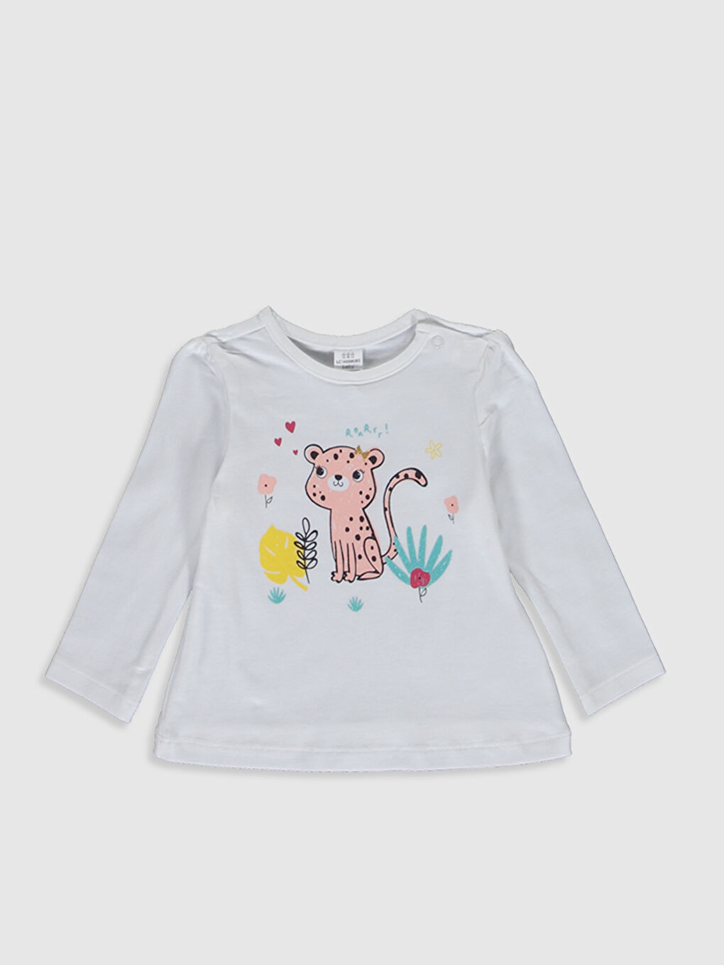 Ekru Bisiklet Yaka Uzun Kollu Kız Bebek Tişört-3