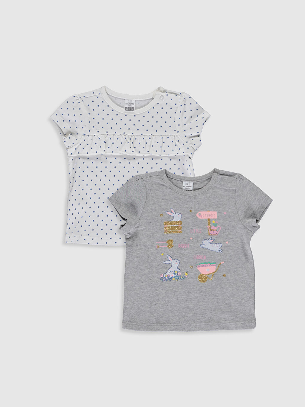 Gri Bisiklet Yaka Kız Bebek Tişört 2'li