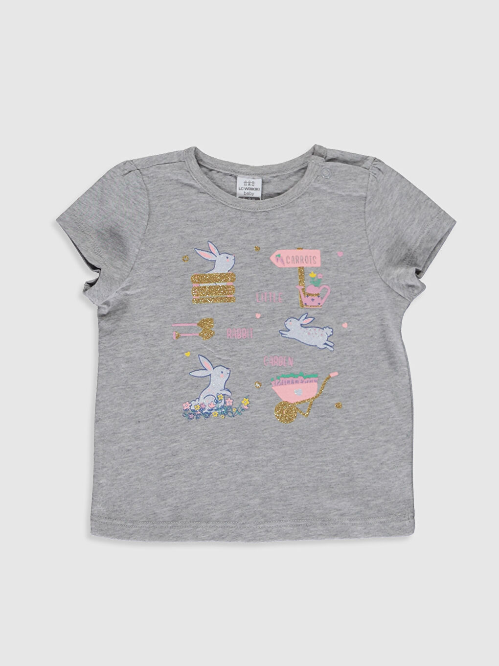 Gri Bisiklet Yaka Kız Bebek Tişört 2'li-2