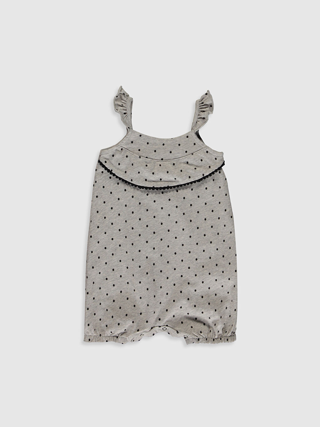 Gri Kare Yaka Askılı Kız Bebek Tulum