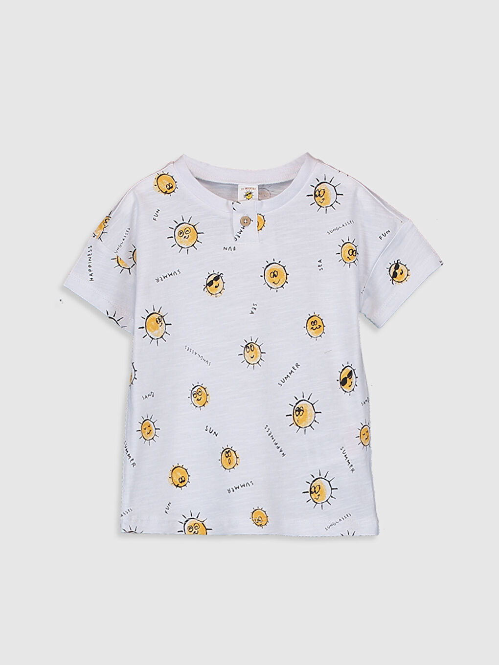 Beyaz Bisiklet Yaka Kısa Kollu Erkek Bebek Tişört