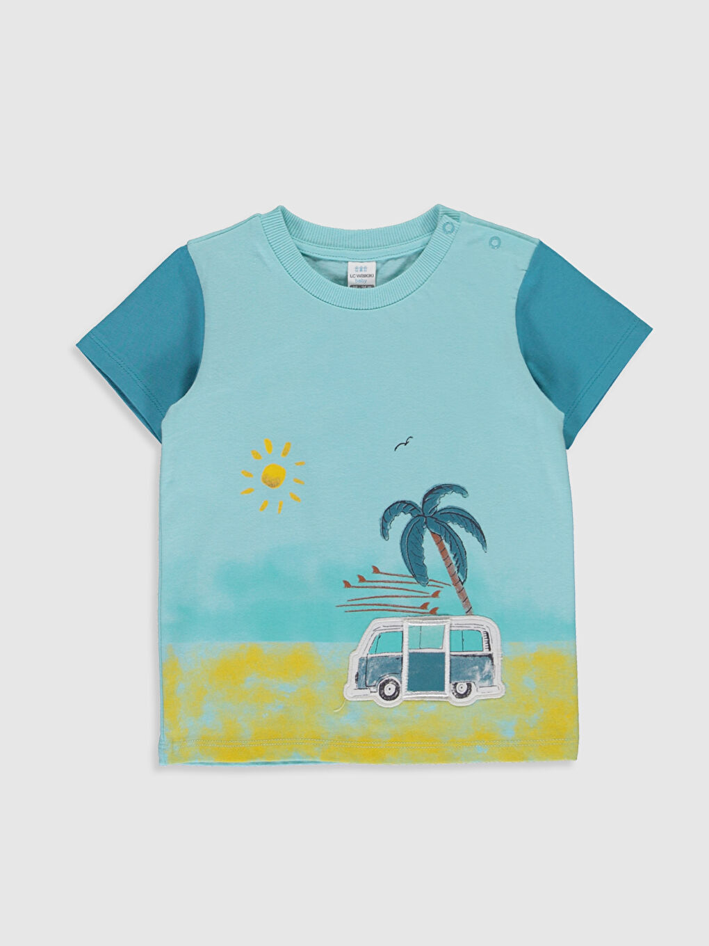 Turkuaz Bisiklet Yaka Kısa Kollu Erkek Bebek Tişört