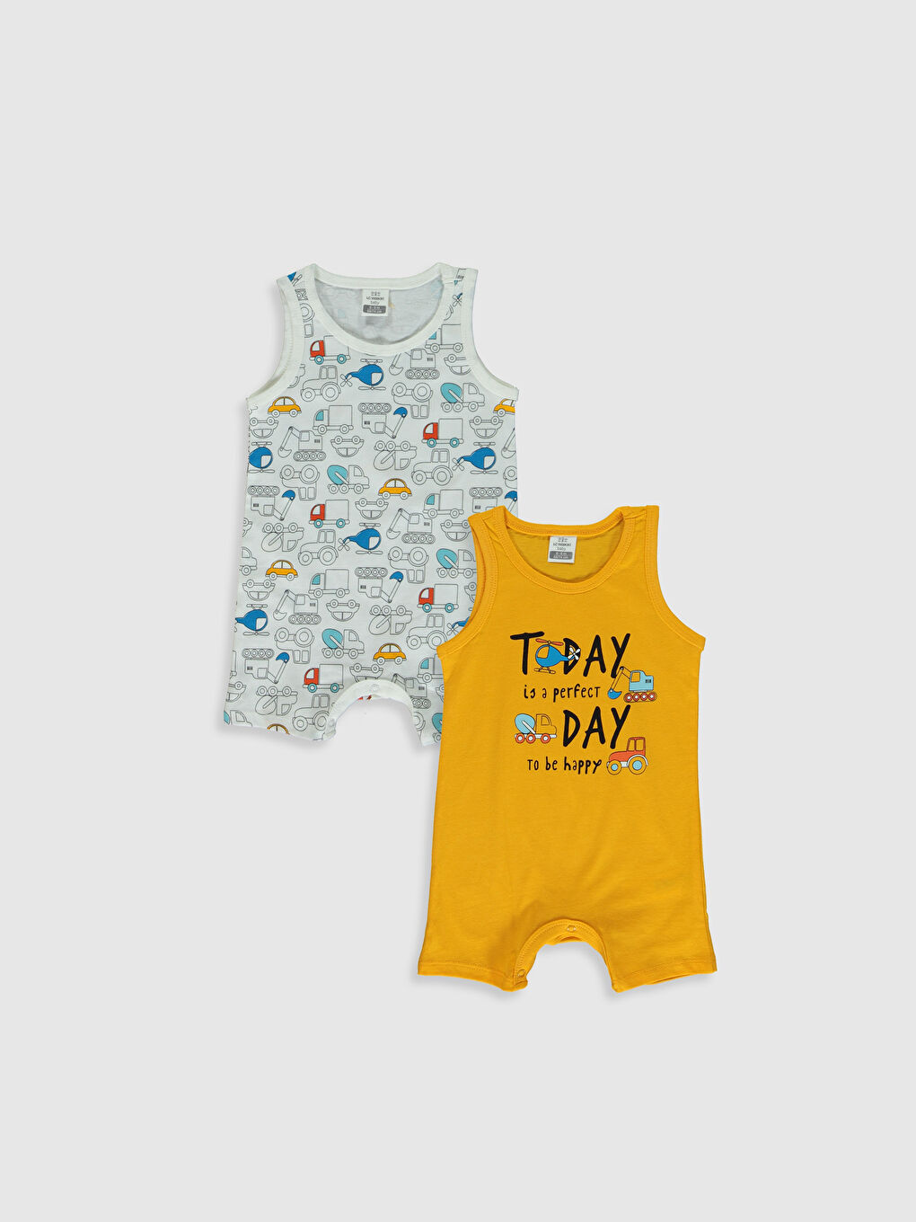 Crew Neck Sleeveless Printed Baby Boy Jumpsuit 2 Pieces