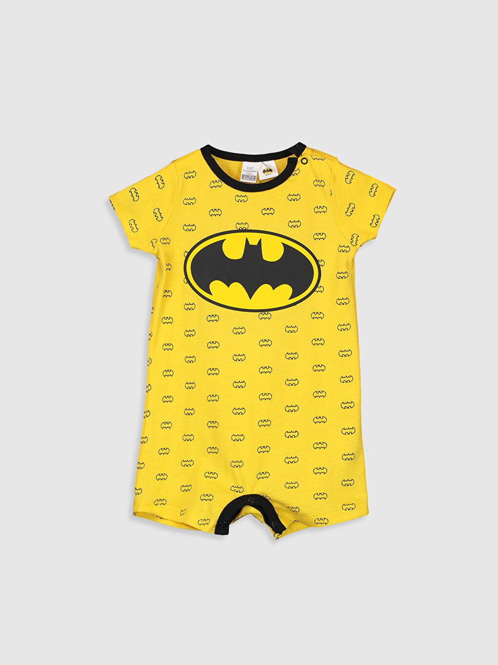 Sarı Bisiklet Yaka Kısa Kol Batman Baskılı Erkek Bebek Tulum