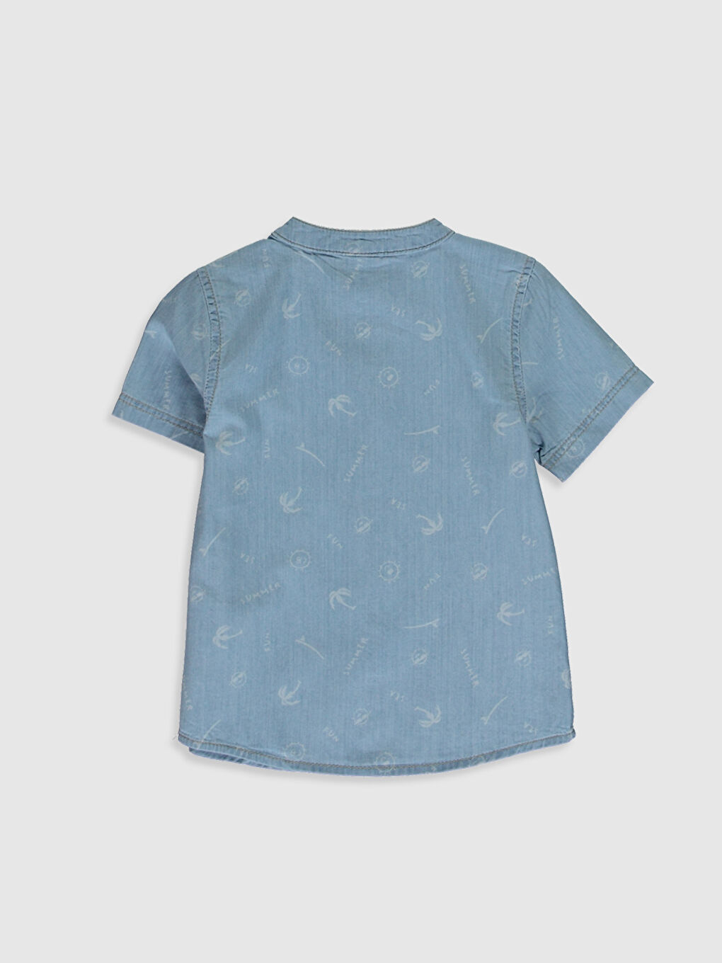 İndigo Hakim Yaka Kısa Kollu Erkek Bebek Jean Gömlek-1