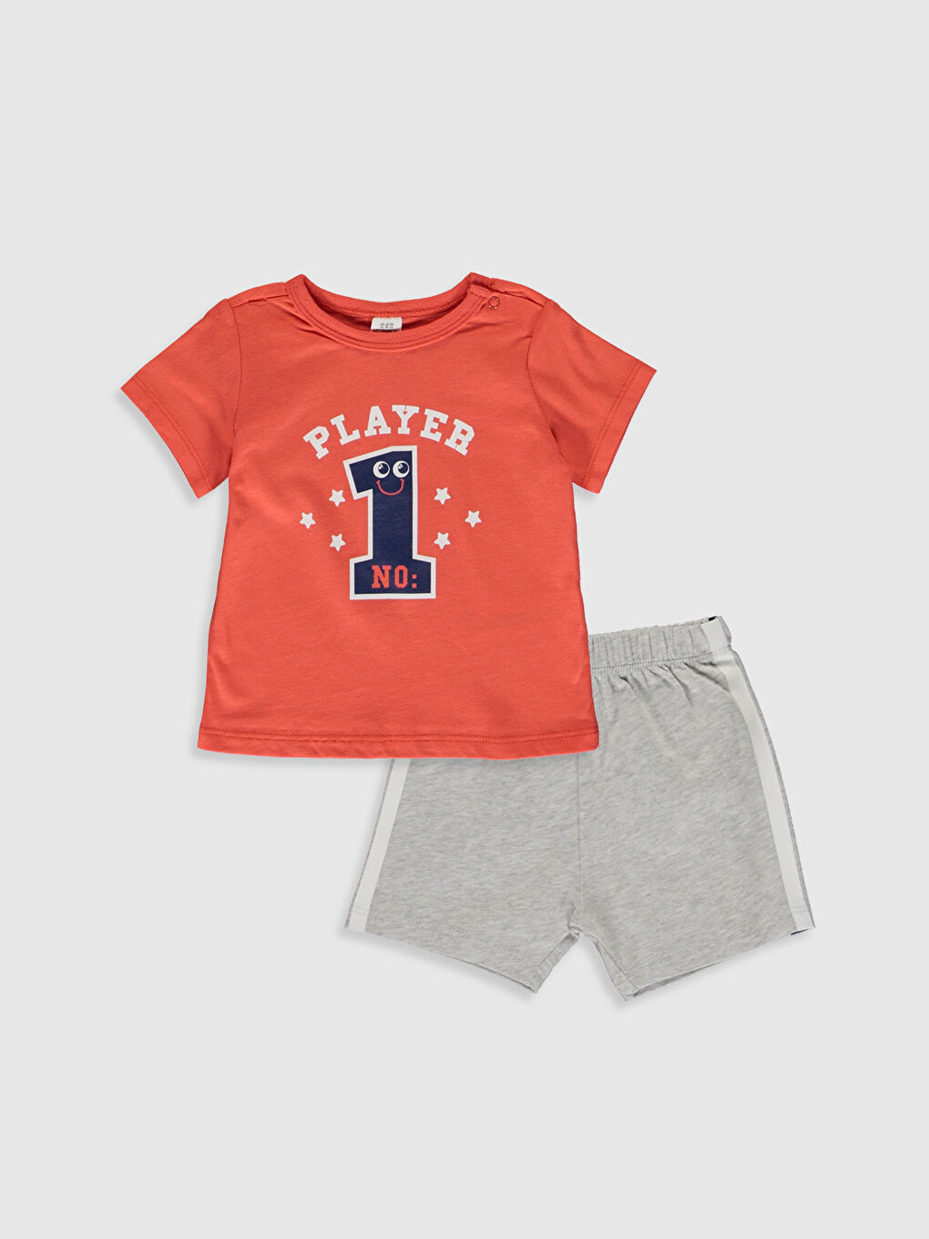 Mercan Bisiklet Yaka Kısa Kollu Baskılı Erkek Bebek Pijama Takım