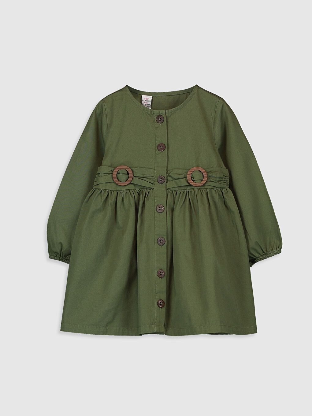 Haki Bisiklet Yaka Uzun Kollu Kız Bebek Elbise