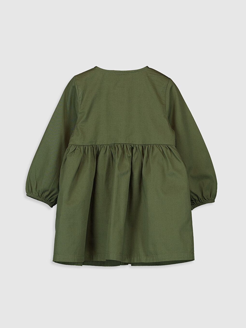 Haki Bisiklet Yaka Uzun Kollu Kız Bebek Elbise-1