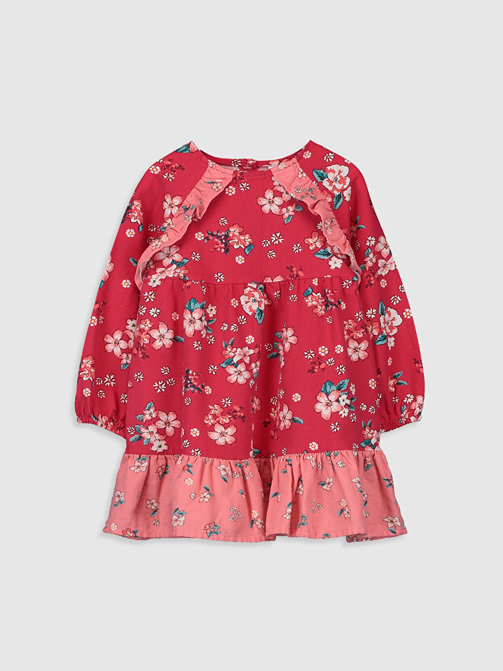 Bordo Bisiklet Yaka Uzun Kollu Kız Bebek Elbise