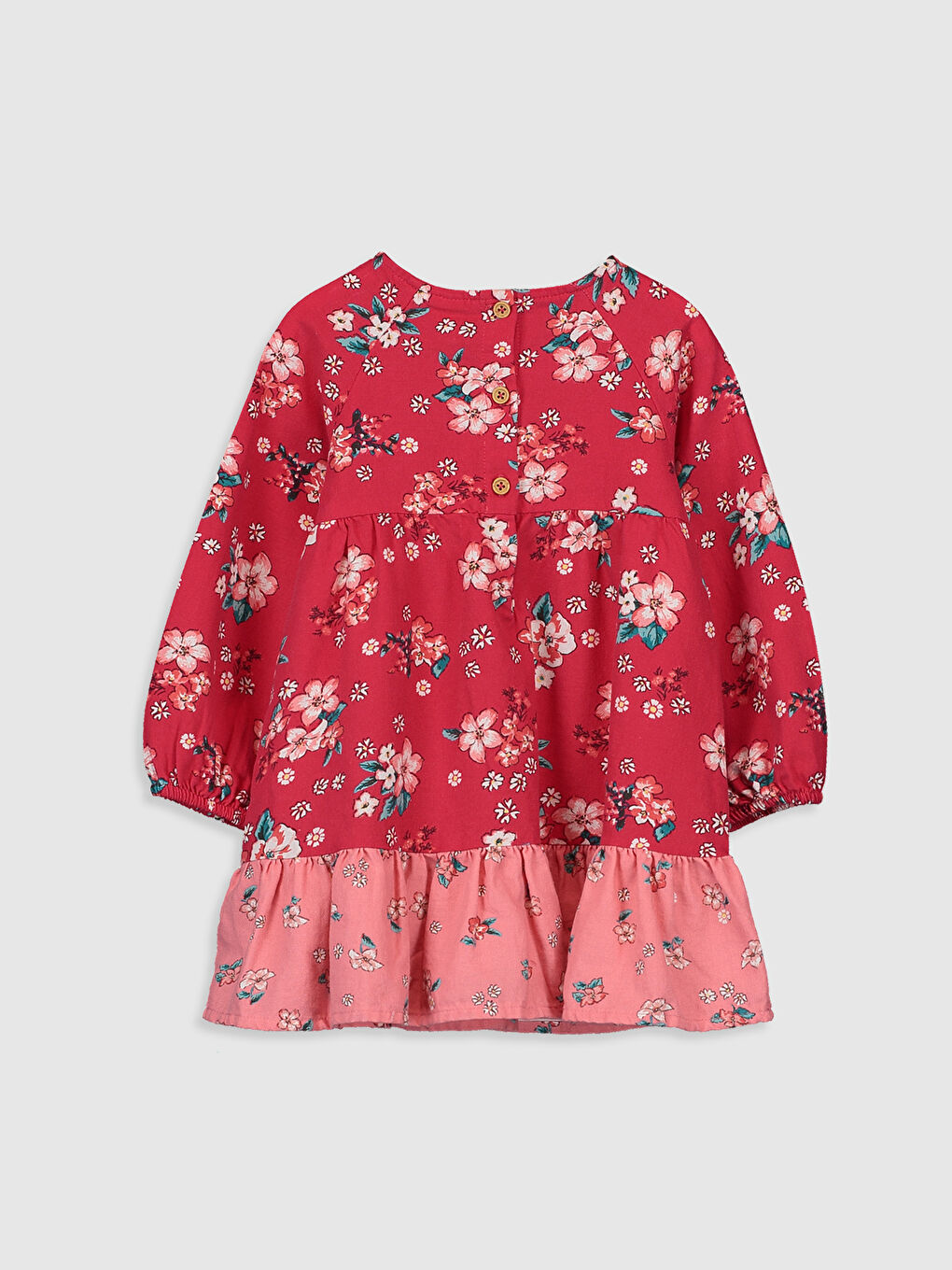 Bordo Bisiklet Yaka Uzun Kollu Kız Bebek Elbise-1