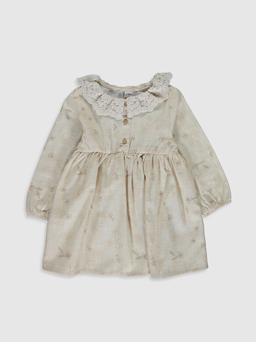 Ekru Bisiklet Yaka Uzun Kollu Kız Bebek Elbise