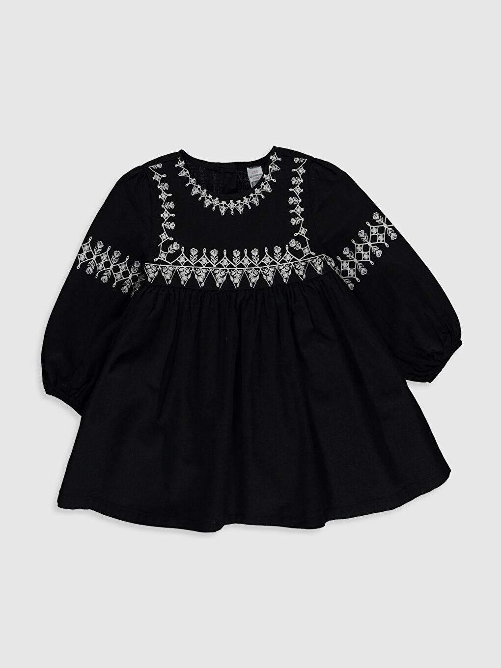 Siyah Bisiklet Yaka Uzun Kollu Kız Bebek Elbise