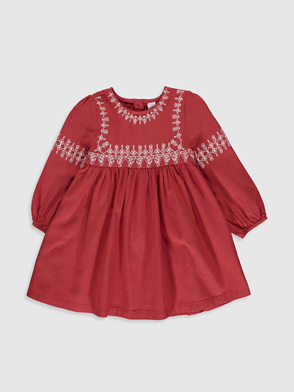 Kırmızı Bisiklet Yaka Uzun Kollu Kız Bebek Elbise