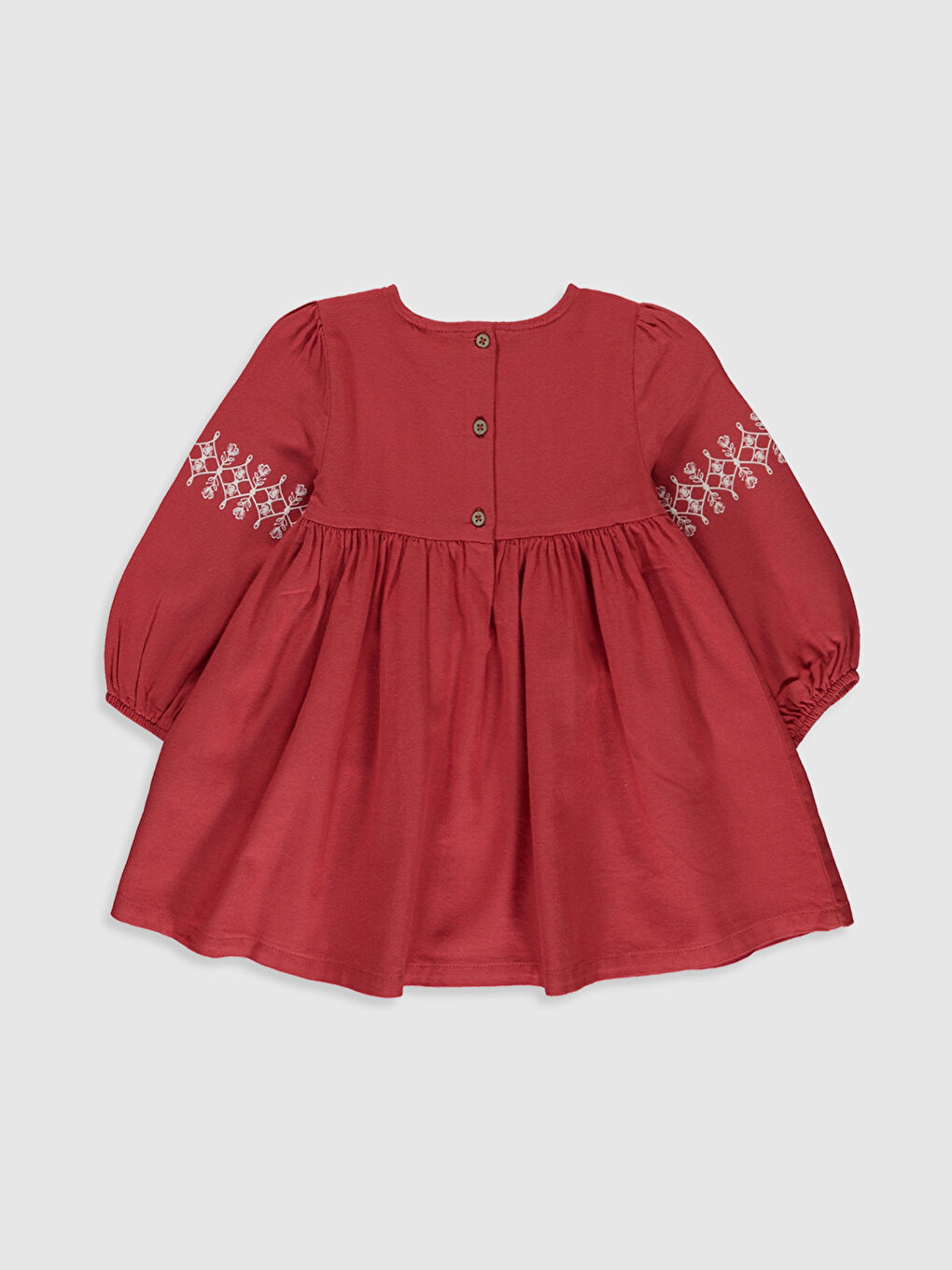 Kırmızı Bisiklet Yaka Uzun Kollu Kız Bebek Elbise-1