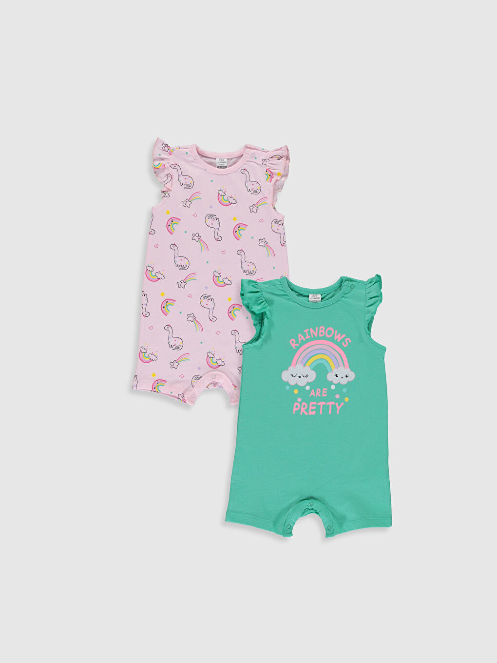 Yeşil Bisiklet Yaka Kolsuz Baskılı Kız Bebek Tulum 2'li