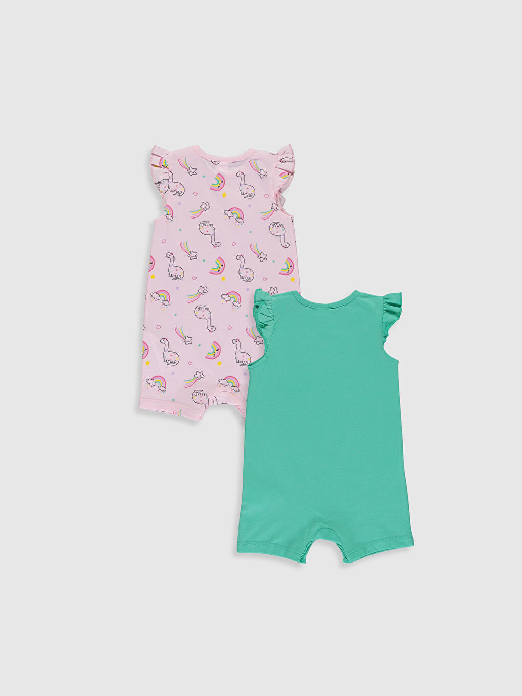 Yeşil Bisiklet Yaka Kolsuz Baskılı Kız Bebek Tulum 2'li-1