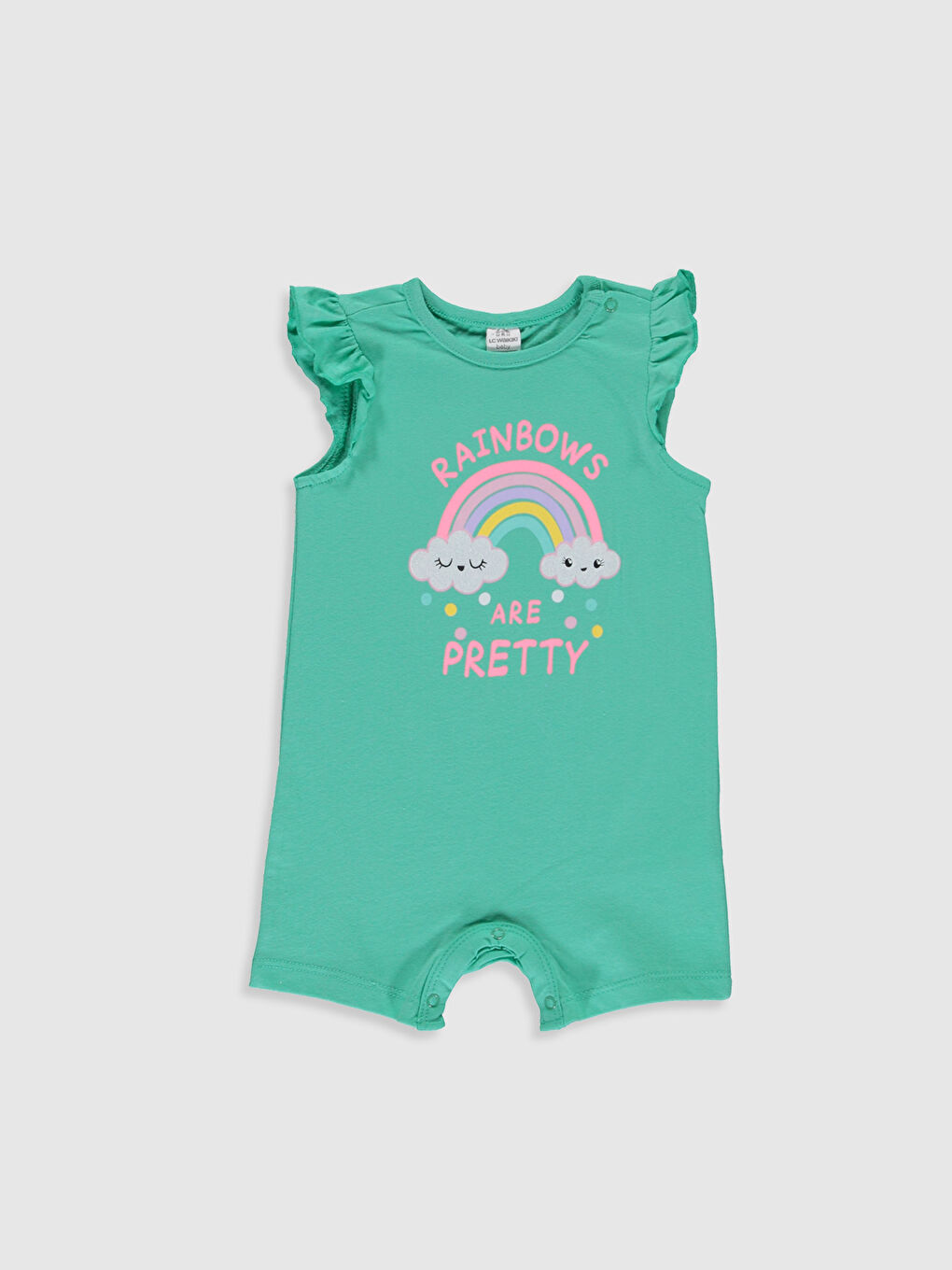 Yeşil Bisiklet Yaka Kolsuz Baskılı Kız Bebek Tulum 2'li-2