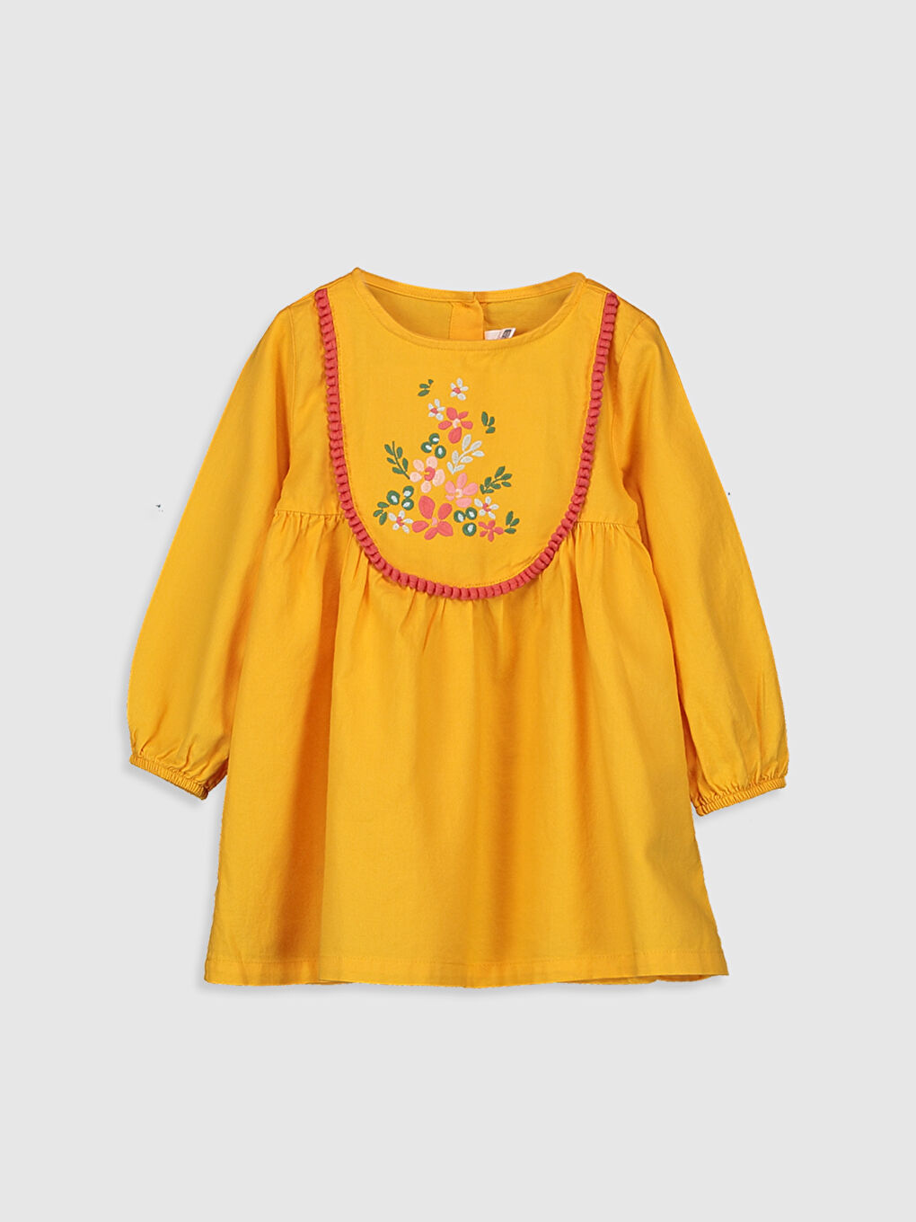 Turuncu Bisiklet Yaka Uzun Kollu Kız Bebek Elbise-1