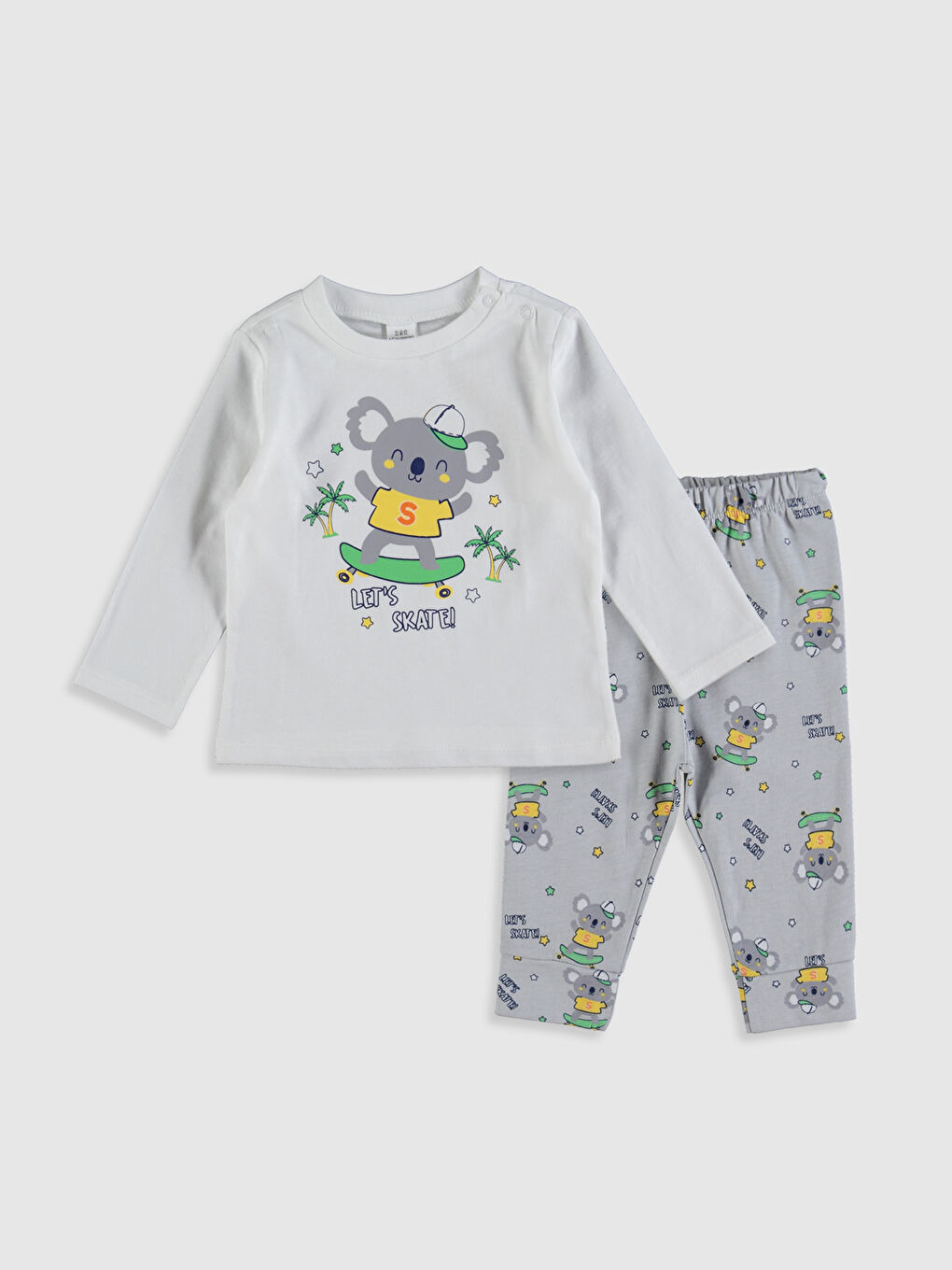 Beyaz Erkek Bebek Baskılı Pamuklu Pijama Takımı