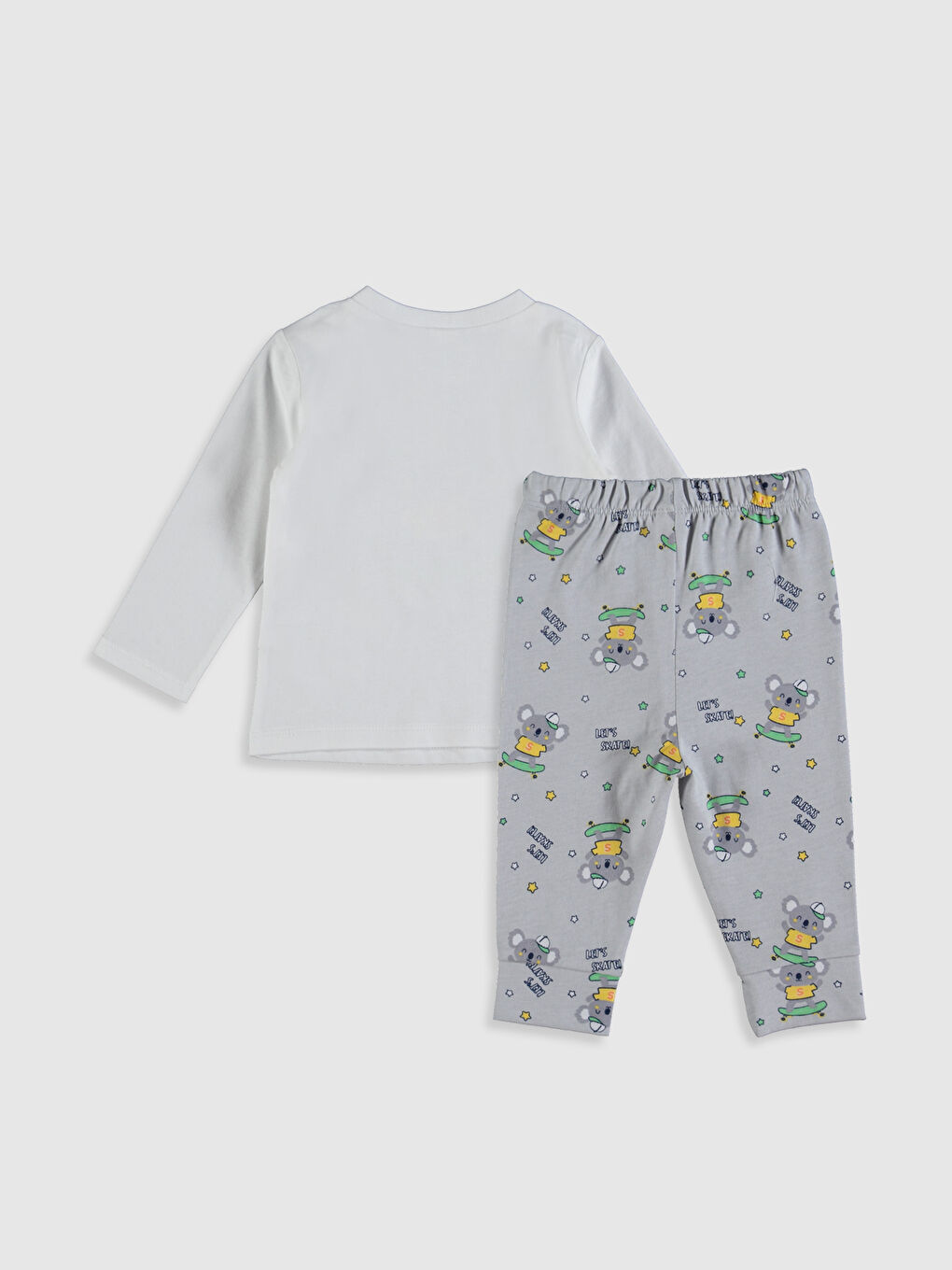 Beyaz Erkek Bebek Baskılı Pamuklu Pijama Takımı-1