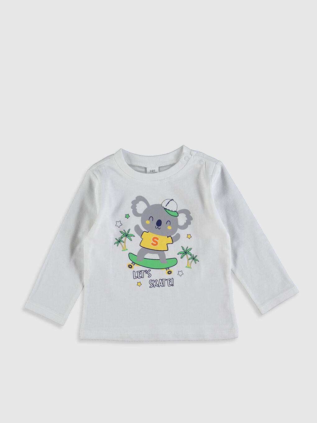 Beyaz Erkek Bebek Baskılı Pamuklu Pijama Takımı-2