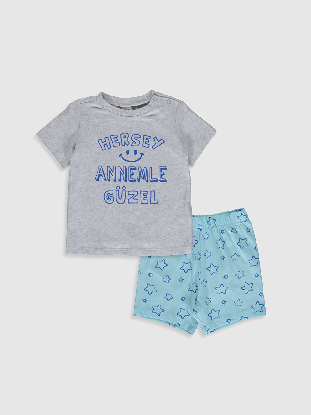 Beyaz Erkek Bebek Yazı Baskılı Pijama Takımı