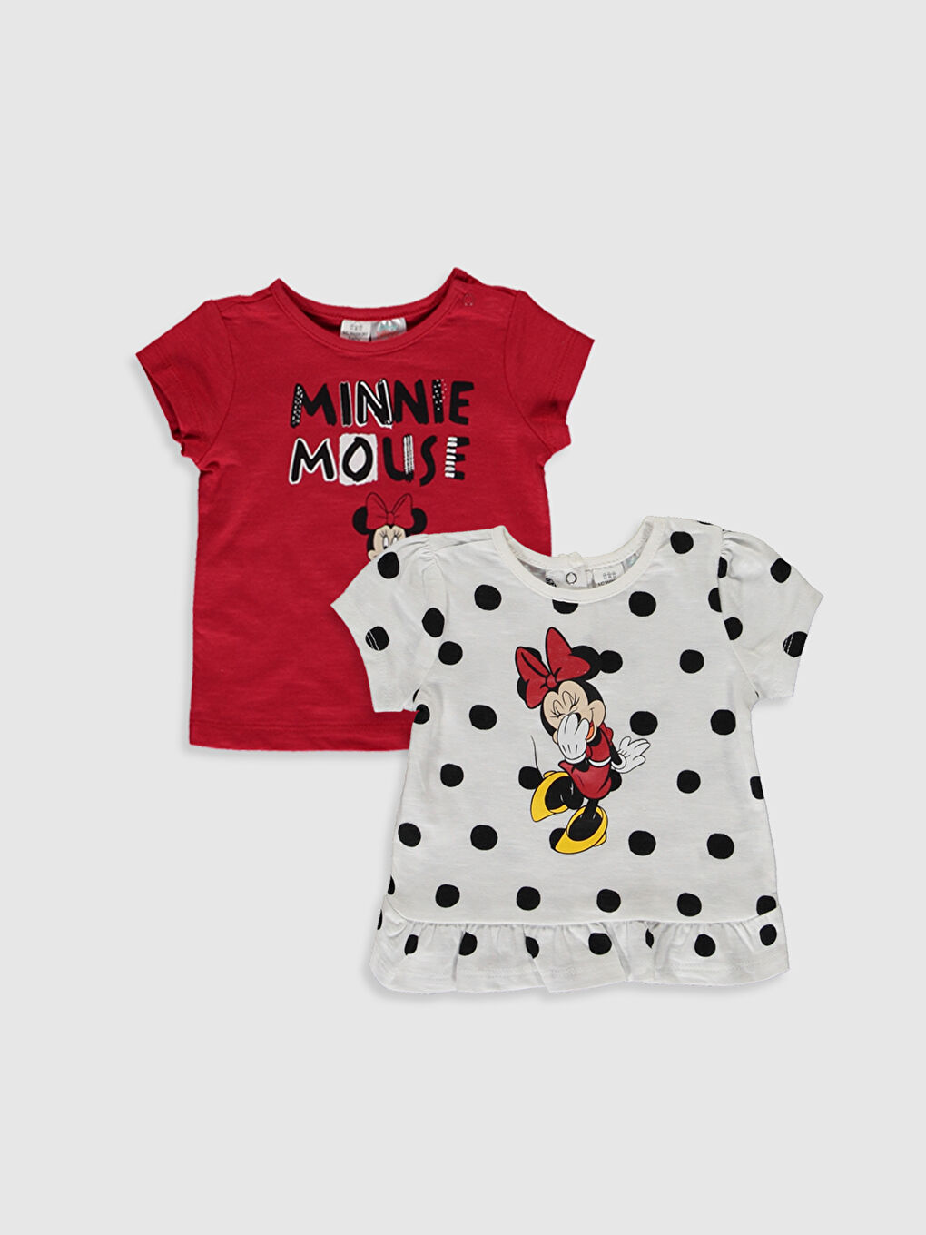 Beyaz Bisiklet Yaka Kısa Kollu Kız Bebek Tişört