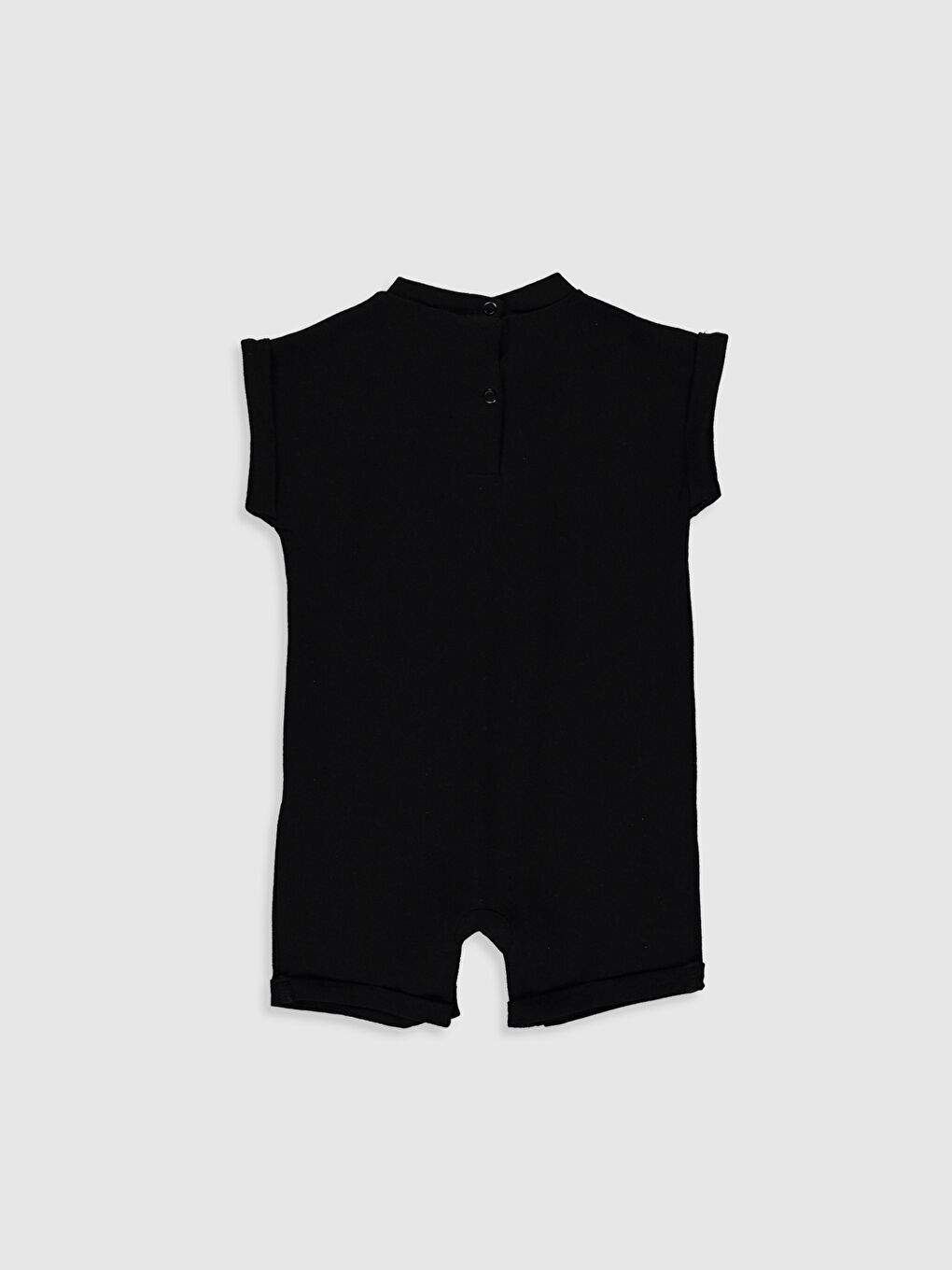 Siyah Bisiklet Yaka Kısa Kollu Erkek Bebek Tulum-1