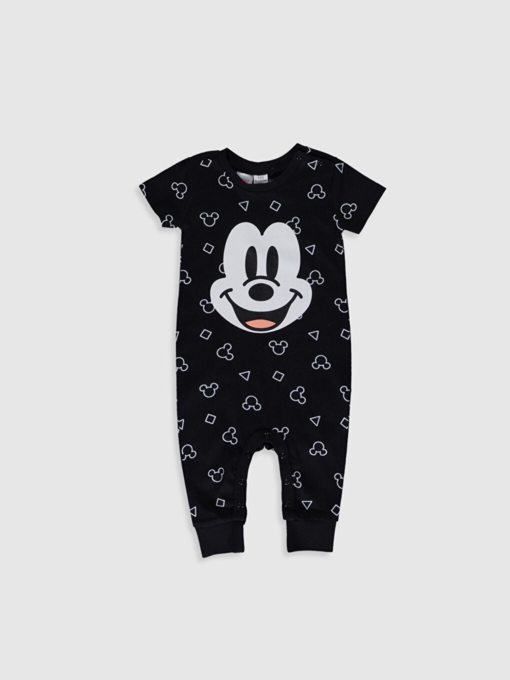 Siyah Bisiklet Yaka Kısa Kollu Erkek Bebek Tulum