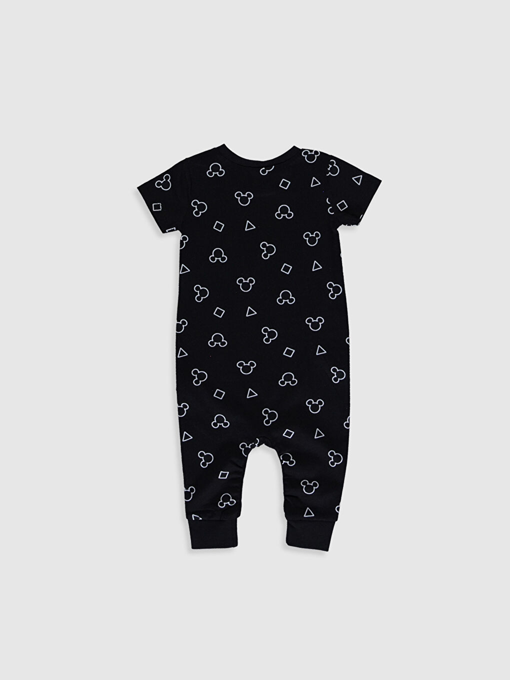 Siyah Bisiklet Yaka Kısa Kollu Erkek Bebek Tulum-1