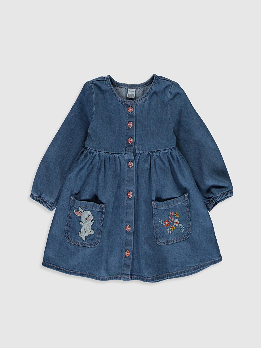 İndigo Bisiklet Yaka Uzun Kollu Kız Bebek Jean Elbise