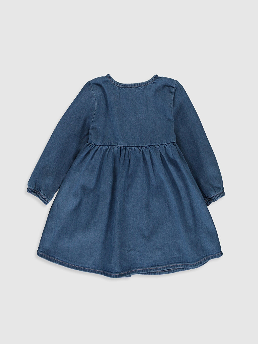 İndigo Bisiklet Yaka Uzun Kollu Kız Bebek Jean Elbise-1