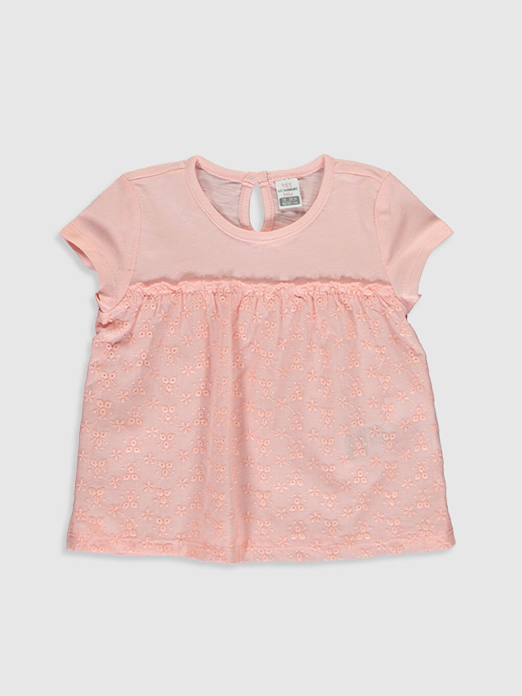 Pembe Bisiklet Yaka Kısa Kollu Kız Bebek Tişört