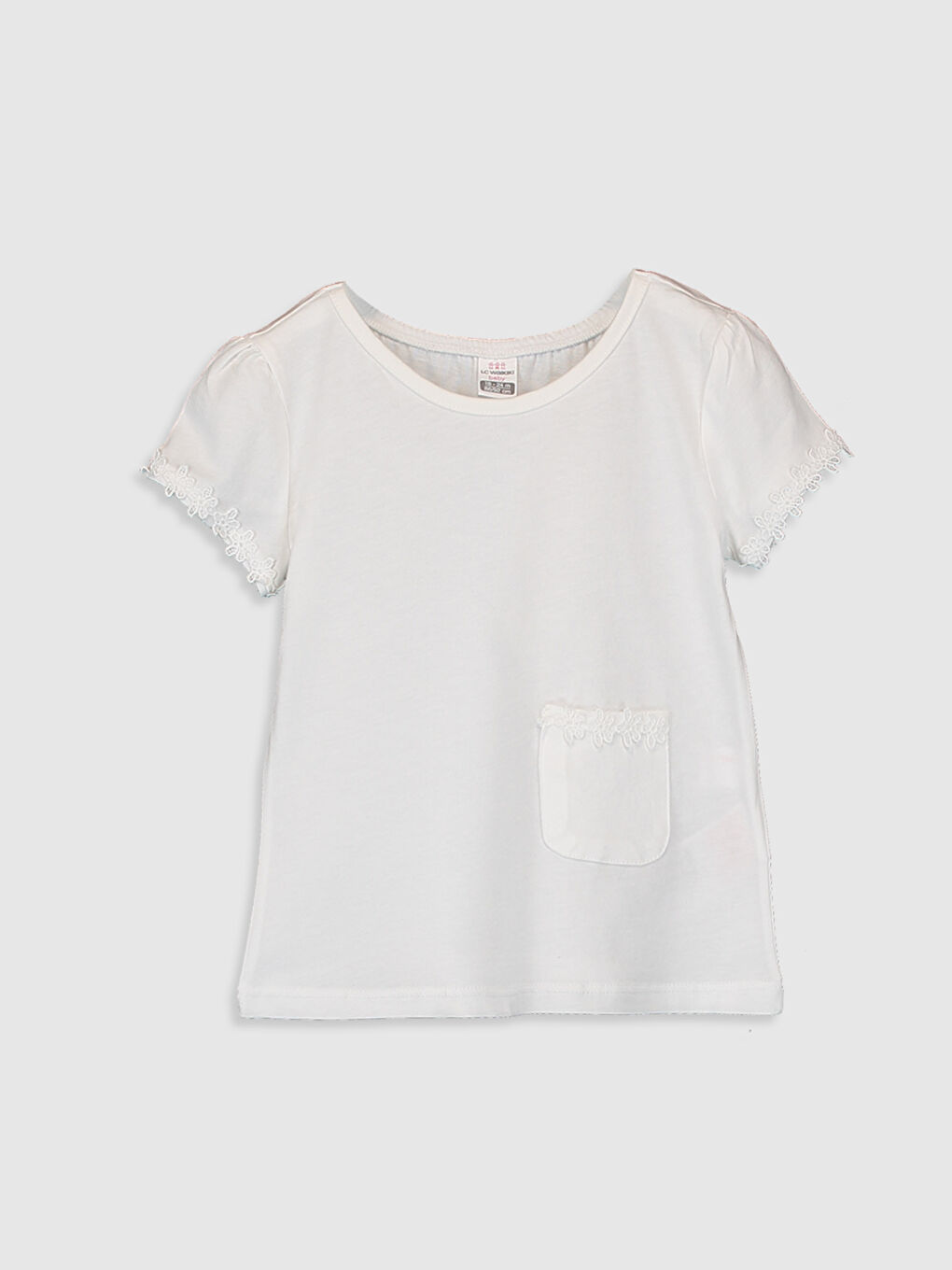 Ekru Bisiklet Yaka Kısa Kollu Kız Bebek Tişört