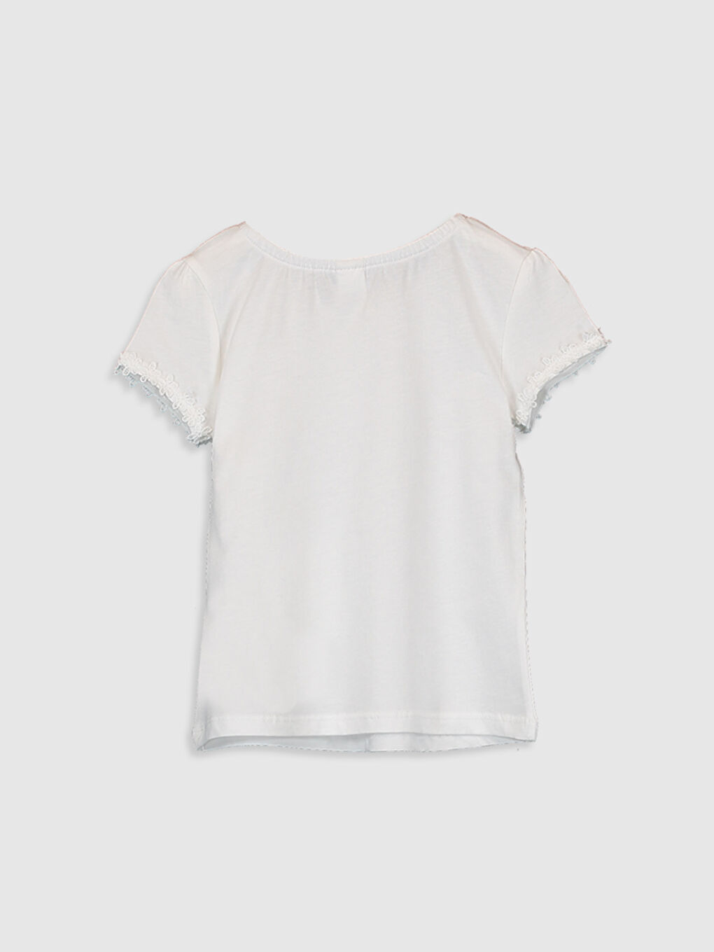 Ekru Bisiklet Yaka Kısa Kollu Kız Bebek Tişört-1