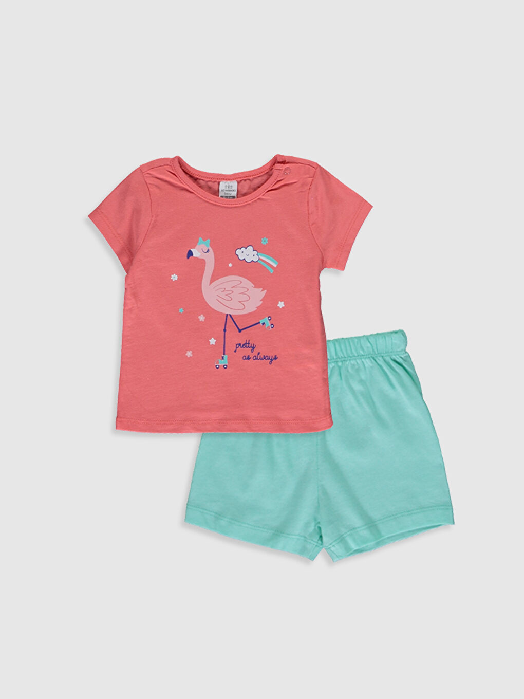 Mercan Kız Bebek Baskılı Pamuklu Pijama Takımı