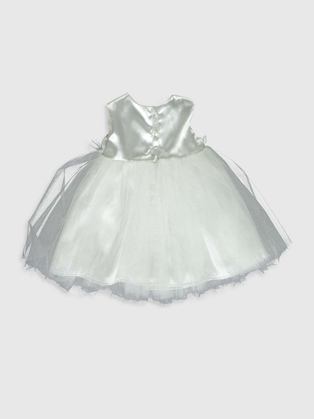 Beyaz Kız Bebek Tül Detaylı Abiye ve Saç Bandı 2'li Takım-1