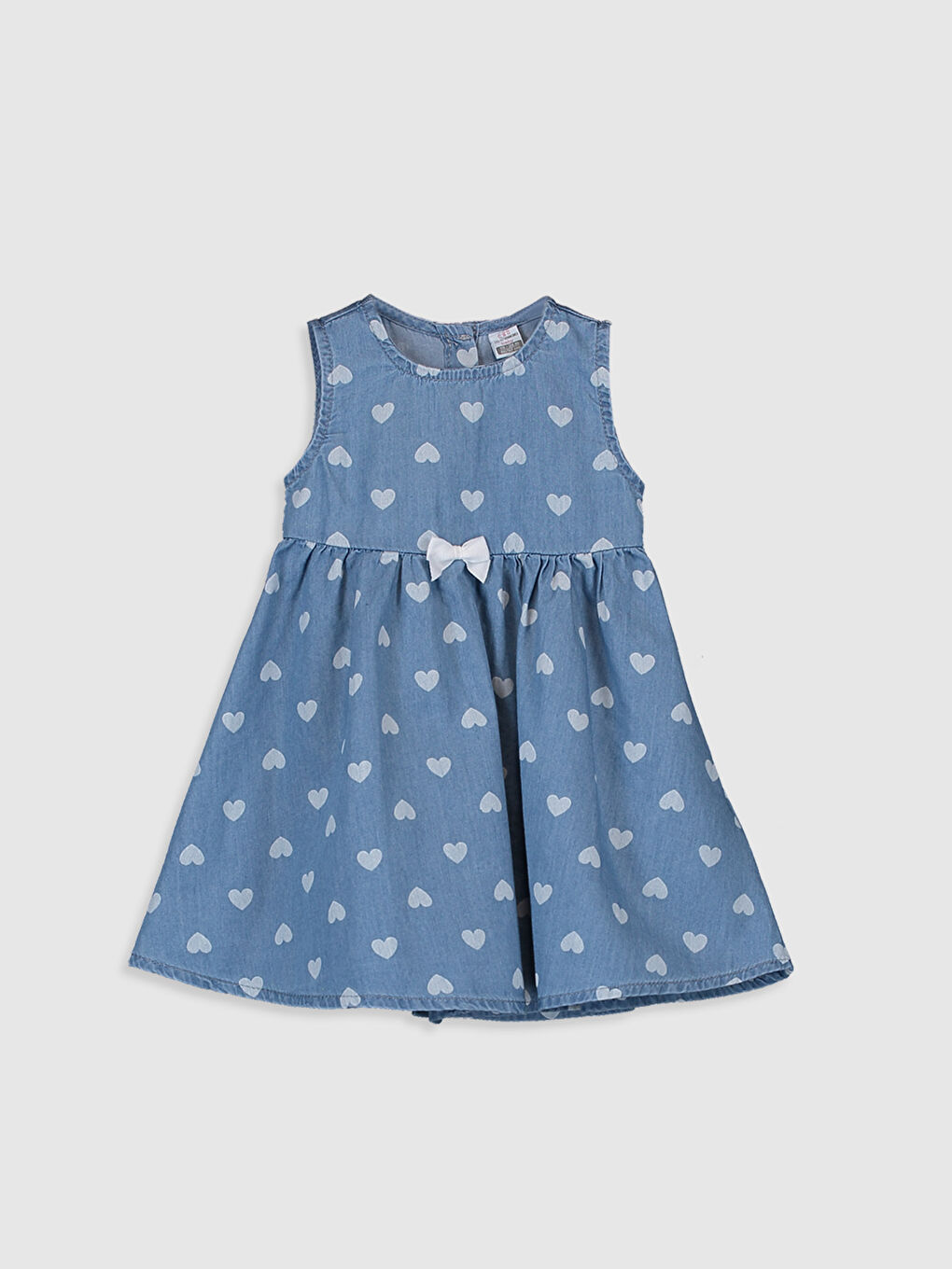 Джинсовое платье для малышки девочки с круглым вырезом и принтом