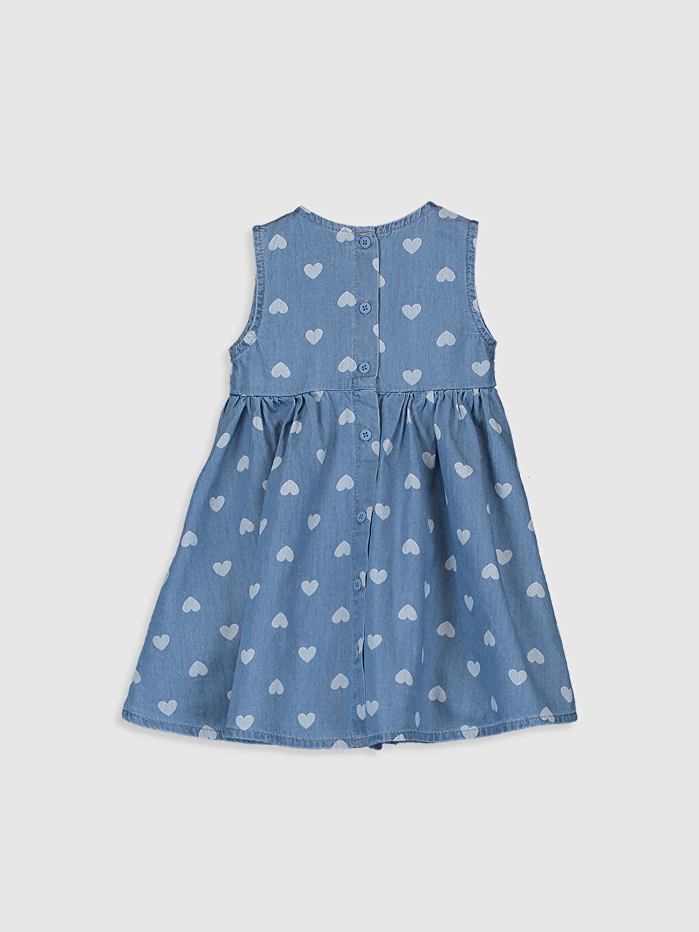 Джинсовое платье для малышки девочки с круглым вырезом и принтом-1