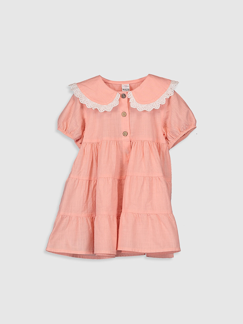 Pembe Bisiklet Yaka Kısa Kollu Kız Bebek Elbise