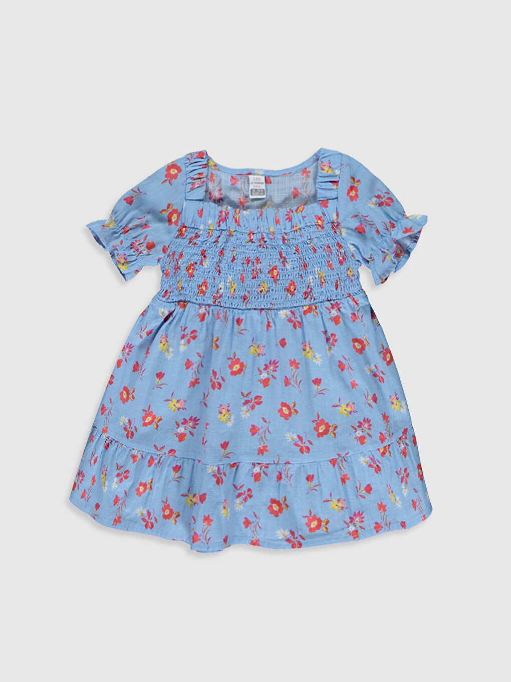 Mavi Kısa Kollu Kız Bebek Elbise