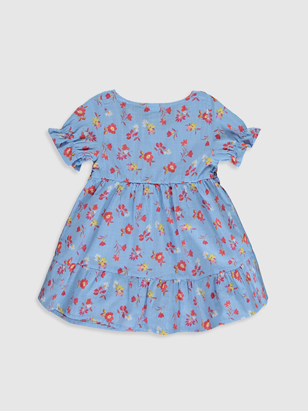 Mavi Kısa Kollu Kız Bebek Elbise-1